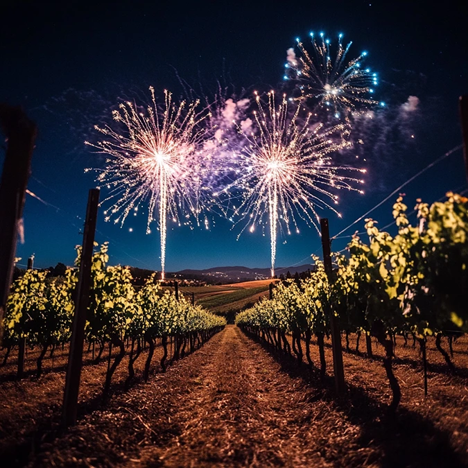 Fireworks over vineyards